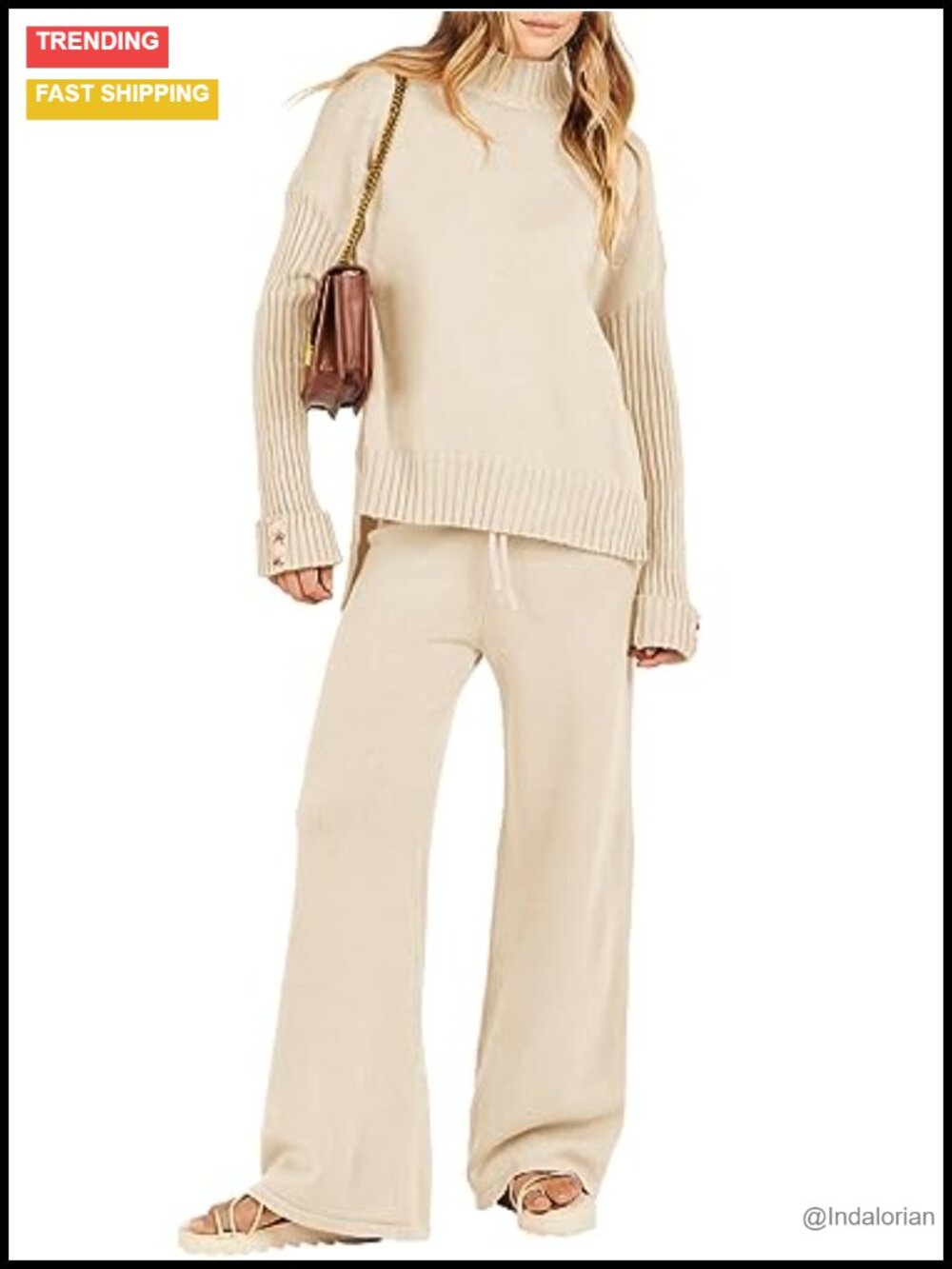 Mock Neck Sweater Set 2 Piece Wide Leg Lounge Outfit Oversized